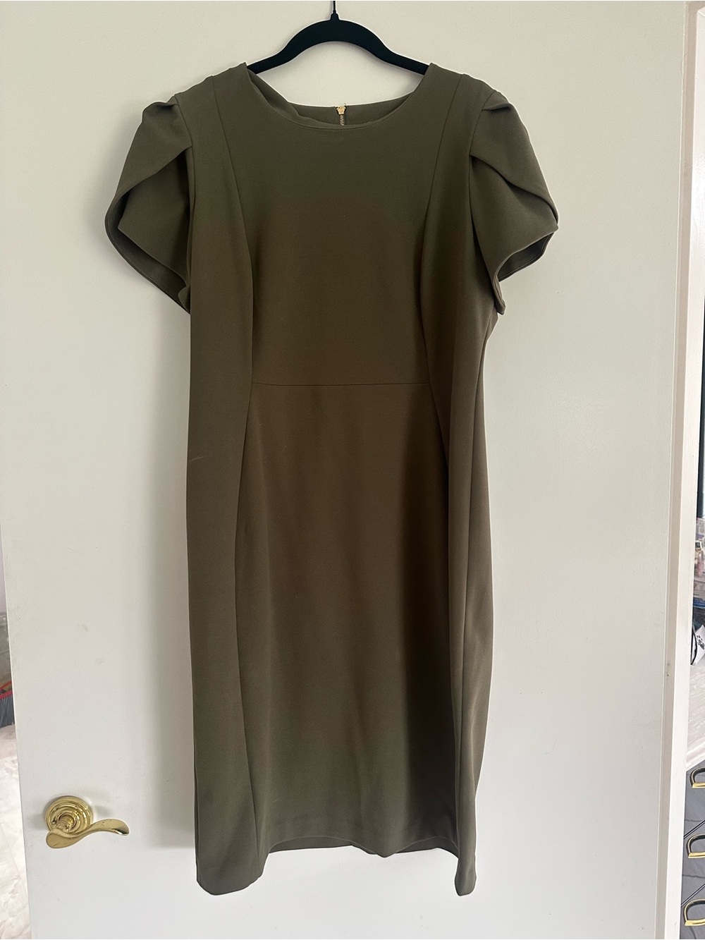 Calvin Klein Olive Midi Dress with Tulip Short Sleeves